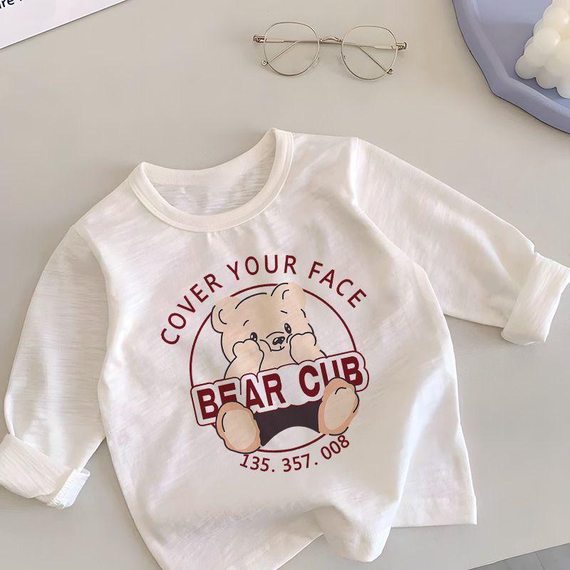 Barn Långärmad Bomulls-T-shirt - Koreansk Stil, Vår/Höst, Godisfärg, Trendig Enfärgad Topp för Pojkar & Flickor