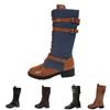 Women's Fashionable Vintage Metal Buckle Casual Low-Heel Knee-High Boots