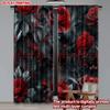 2pcs Rose Feather Heartbeat Curtains Digital Printing Black Background with Red Roses White Feathers ECG Pattern Romantic Decor