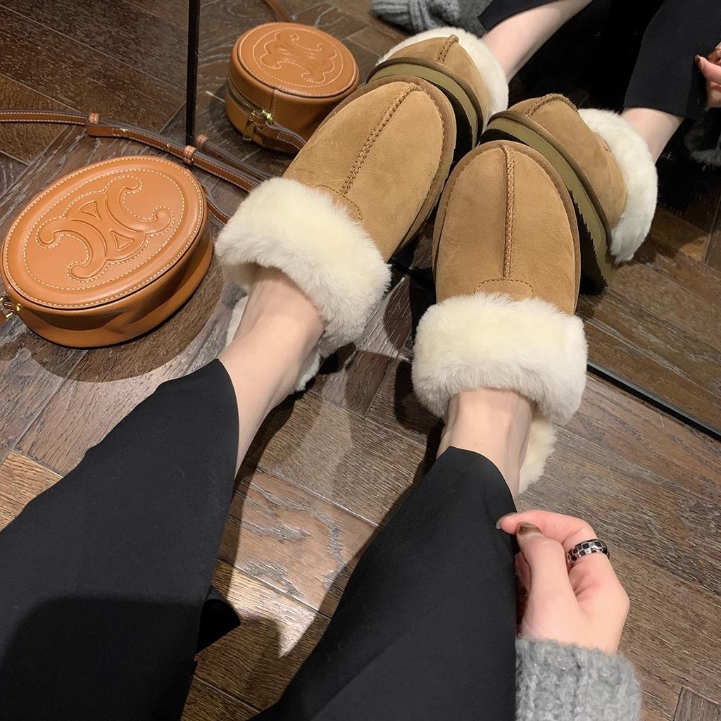 [Sheli Su Yinyin] Warm winter chestnuts~ round head flat bottom hairy half drag women's bag head velvet outer slippers