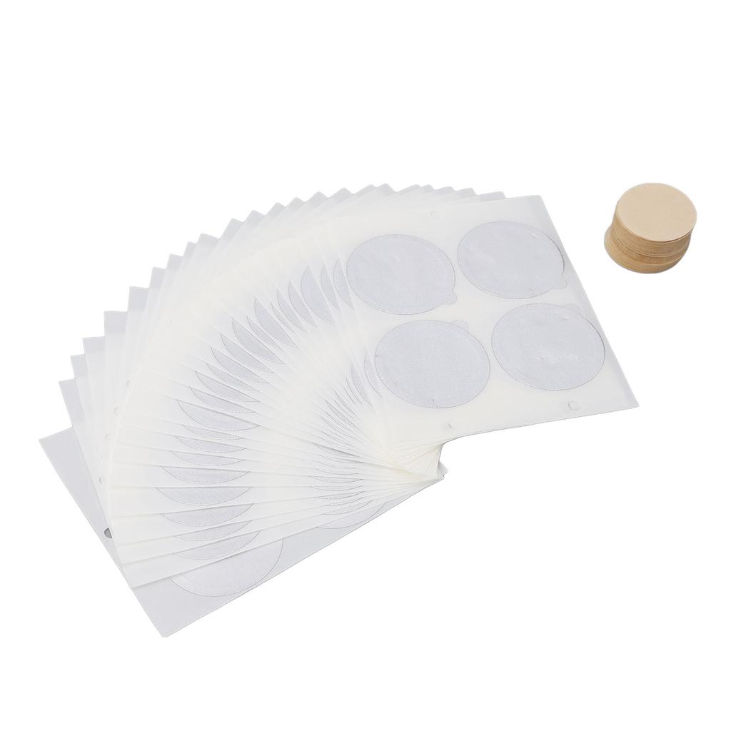 25PCS Aluminum Foil Lids for Coffee Capsules Disposable Coffee Pods Stickers Covers Seals with 100PCS Round Filter Paper