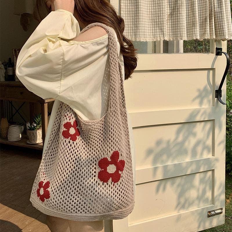 Knit Bag Summer All-in-one Large Capacity Shopping Bag Simple Woven Bag Mesh Hollowed Out Women's Shoulder Bag