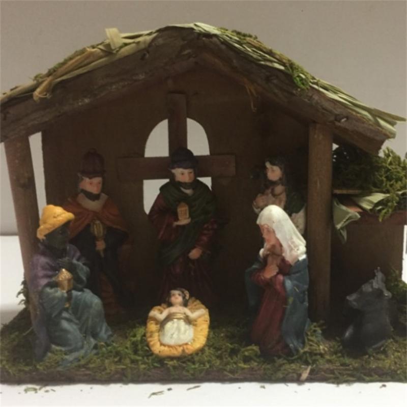 European Christmas Nativity Large Wooden Cottage Ornament Set For Table Centerpiece And Mantel Holiday Gift