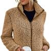 Stand Collar Long Sleeves Pockets Zipper Closure Fluffy Coat Women Autumn Winter