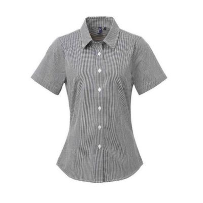 Premier Womens/Ladies Micro Gingham Check Cotton Short-Sleeved Shirt