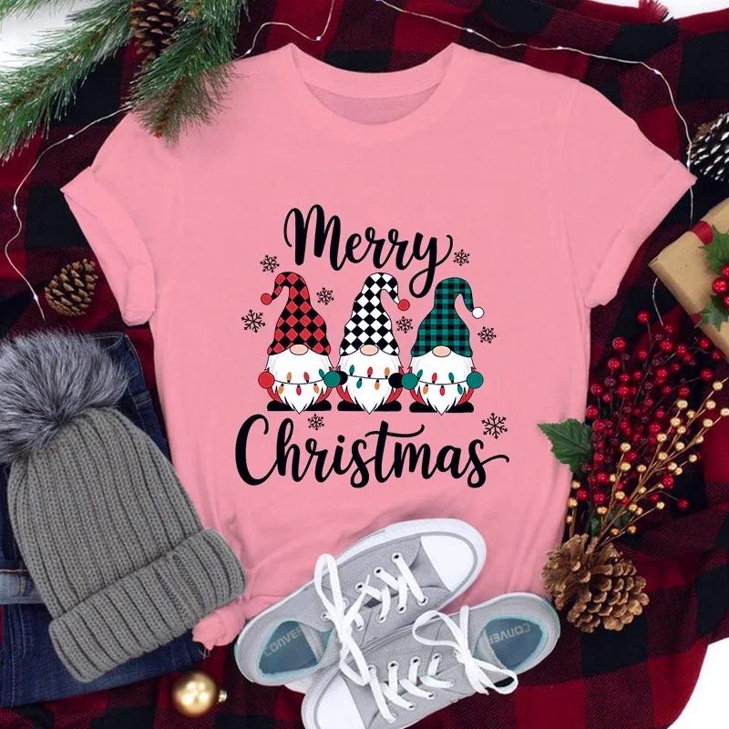 2025 Christmas Gnome Merry Christmas Printing T Shirt  Women New Tops Tees Fashion Harajuku Kawaii Tshirt Womens Y2K Clothing