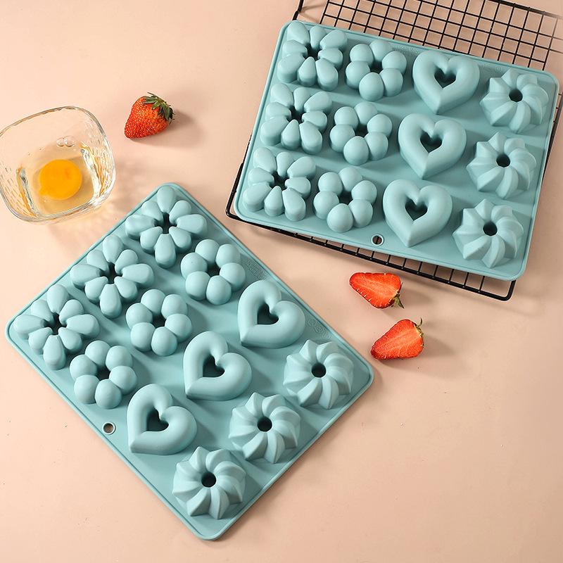 Heart & Flower Silicone 12-Cavity Cookie Mold for Baking