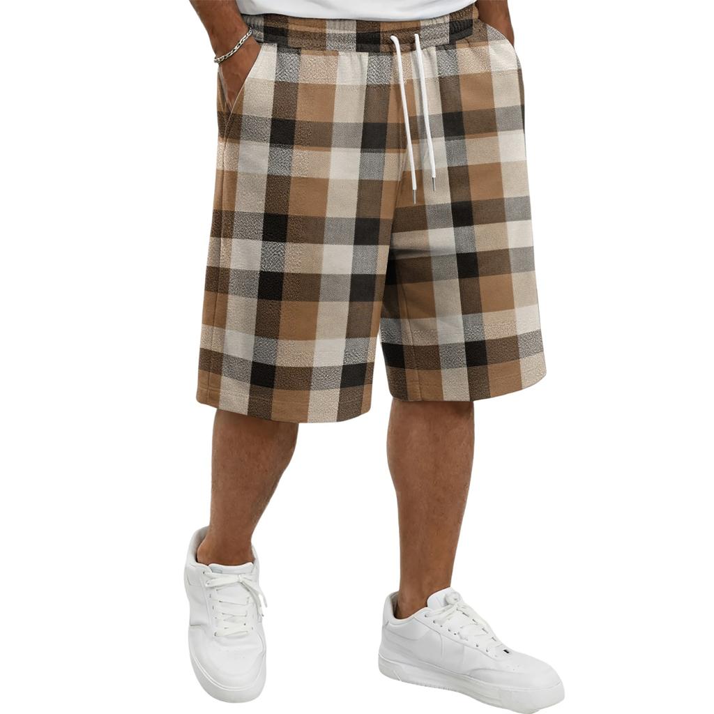 Men's Casual Plaid Drawstring Shorts Relaxed Fit Elastic Waistband Lightweight Breathable Fabric for Everyday Wear