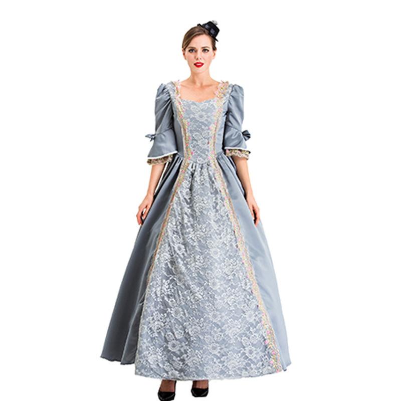 European and American Halloween Medieval Vintage Court Costumes Lace Splicing Big Horn Sleeves Drama Stage Play Costumes