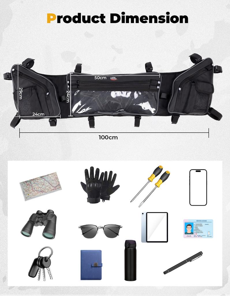 KEMIMOTO UTV 1680D Roof Overhead Storage Bag Compatible with Polaris RZR XP 1000/ RZR XP 4 1000 2024-2025 Prevent Sagging Bag