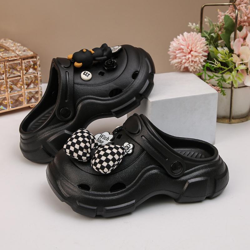 Girls  and Boys  Trendy Teddy Bear Closed-Toe Non-Slip Summer Slippers 2026 28-29 чёрный