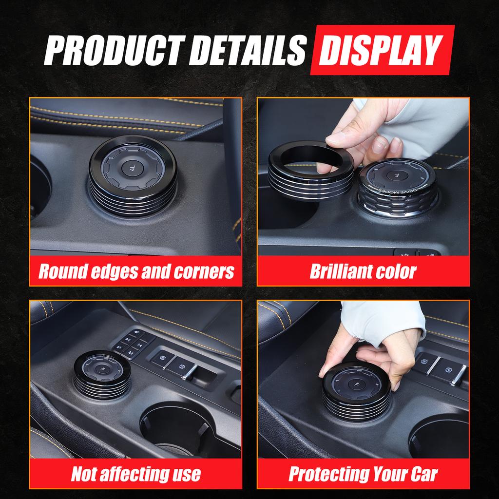 Black Alloy DRIVE MODE Adjust Knobs Ring Cover for Ford Ranger -2024