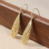 Exquisite Hand Carved Waterdrop Shaped Golden Plated Dangle Earrings for Women's Elegant Banquet Wedding Pendant Jewelry