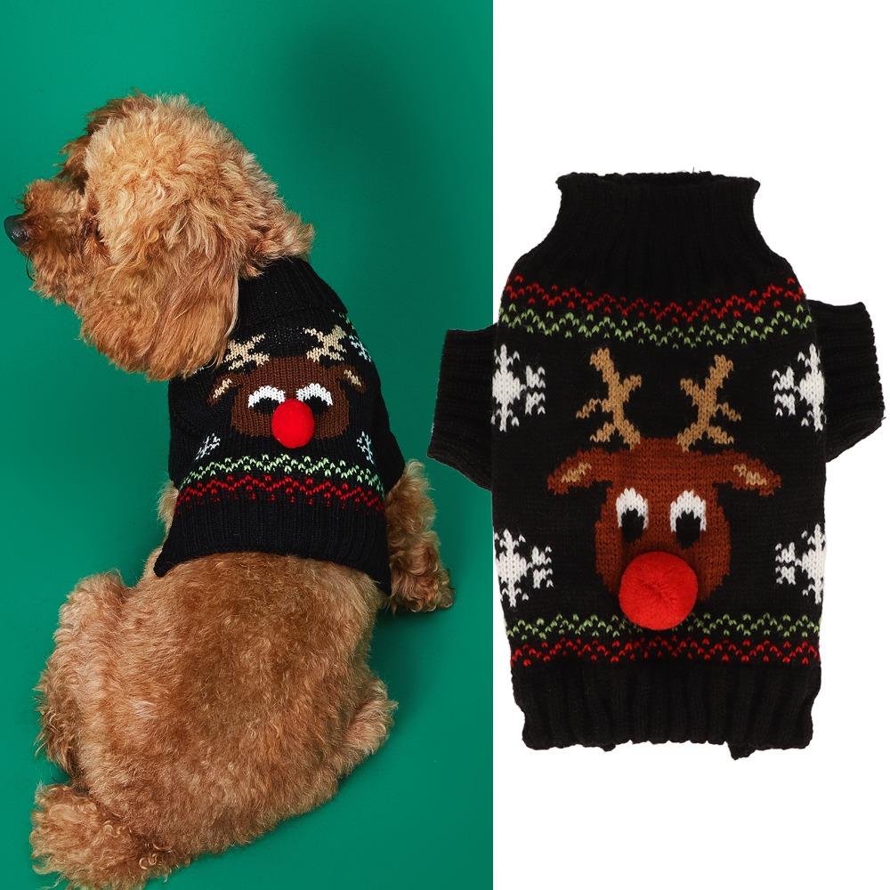 Soft Reindeer Dog Sweater Stretchy Cat Winter Apparel Festive Dog Holiday Costume  Outdoor Walking