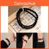 Elegant Black Beaded Bracelet For Men And Women With Handmade Alloy Double Circle Design