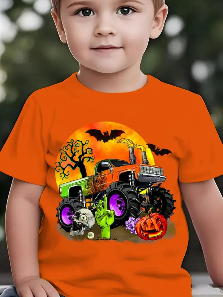 Happy Halloween Fashion Kids' T-Shirt Summer Casual Tops Spooky Short-Sleeved Halloween Pumpkins Print T-Shirts Halloween Gifts
