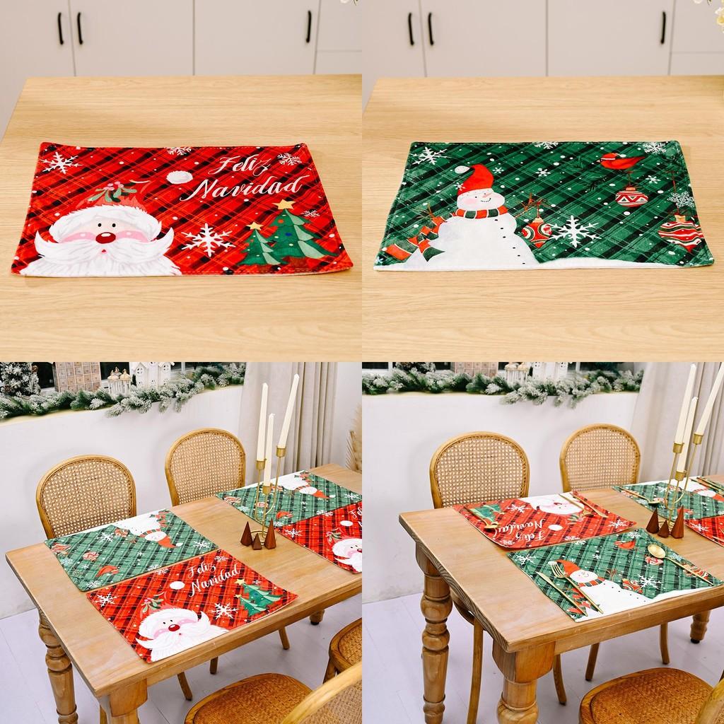 Festive Christmas Placemats With Santa And Snowflakes Red Green Checkered Design For Holiday Celebrations