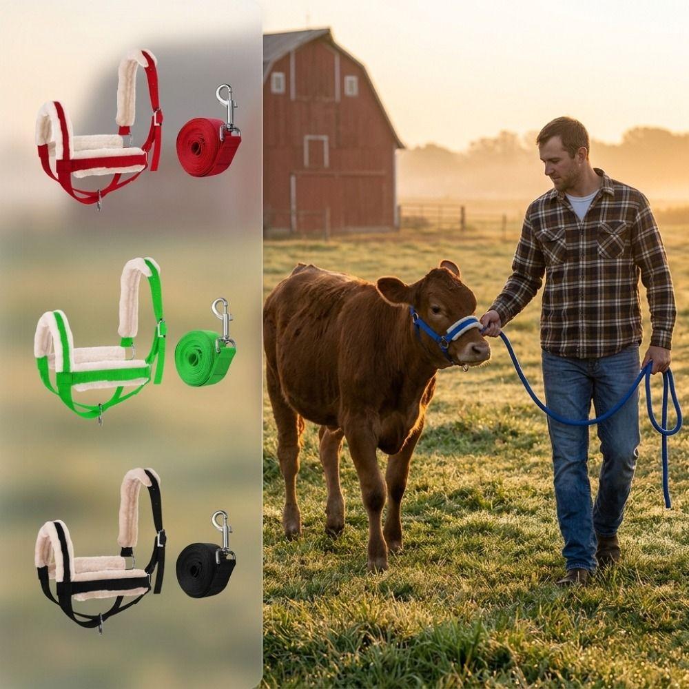 Plush Nylon Cow Halter Adjustable Animal Training Harness Halter Lead Rope Set Farm Use