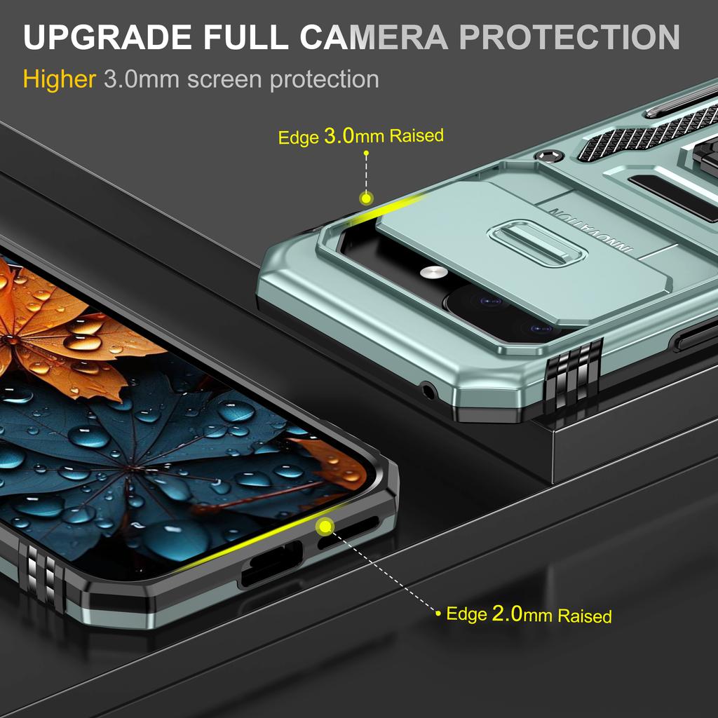 Für Google Pixel 9a Hülle Ständer Schiebe-Objektivabdeckung PC+TPU Sturz