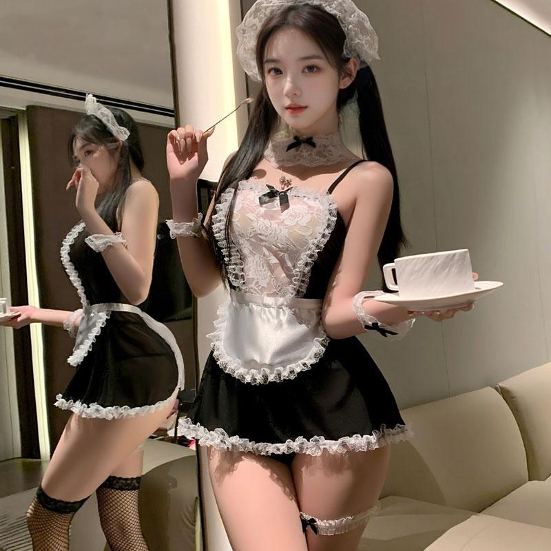 Hot Erotic Lolita Lace Underwear Set Cosplay Lingerie Maid Uniform Sexy Costume Porno Babydoll Dress Role Play