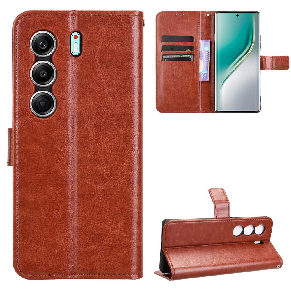 For TECNO Camon 40 Pro 4G/Camon 40 Pro 5G CM6/CM7 PU Leather Case with Strap Crazy Horse Texture Phone Wallet Cover