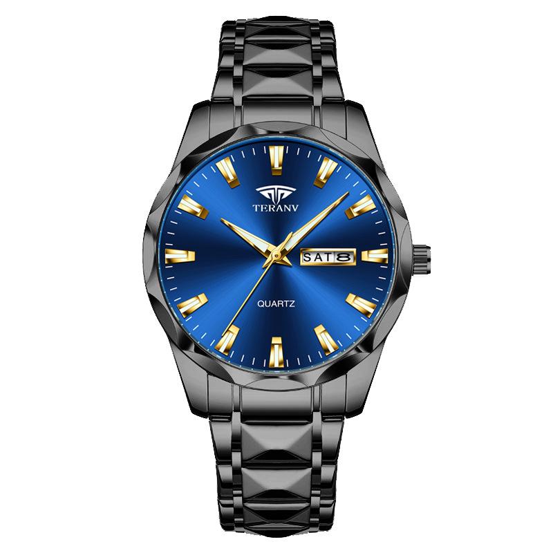 Men's Luminous Double Calendar Quartz Watch with Steel Strap – Hot-Selling