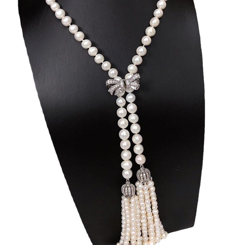 Elegant Light Luxury Natural Pearl Tassel Necklace for Women - Versatile White Sweater Chain, Autumn/Winter New Arrival