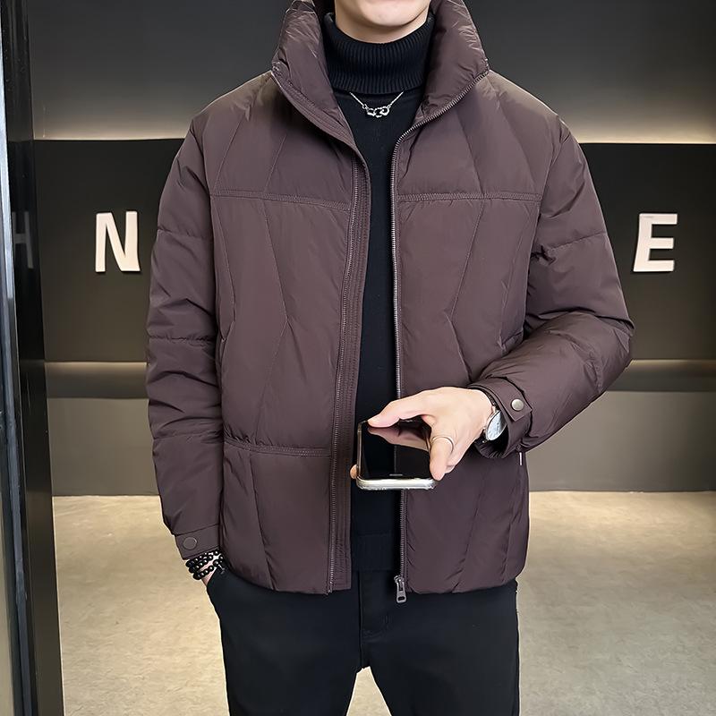 Herren Kurzmantel mit Stehkragen - Wintermodetrend 2025, Vielseitiger Verdickter Weißer Entendaunenmantel