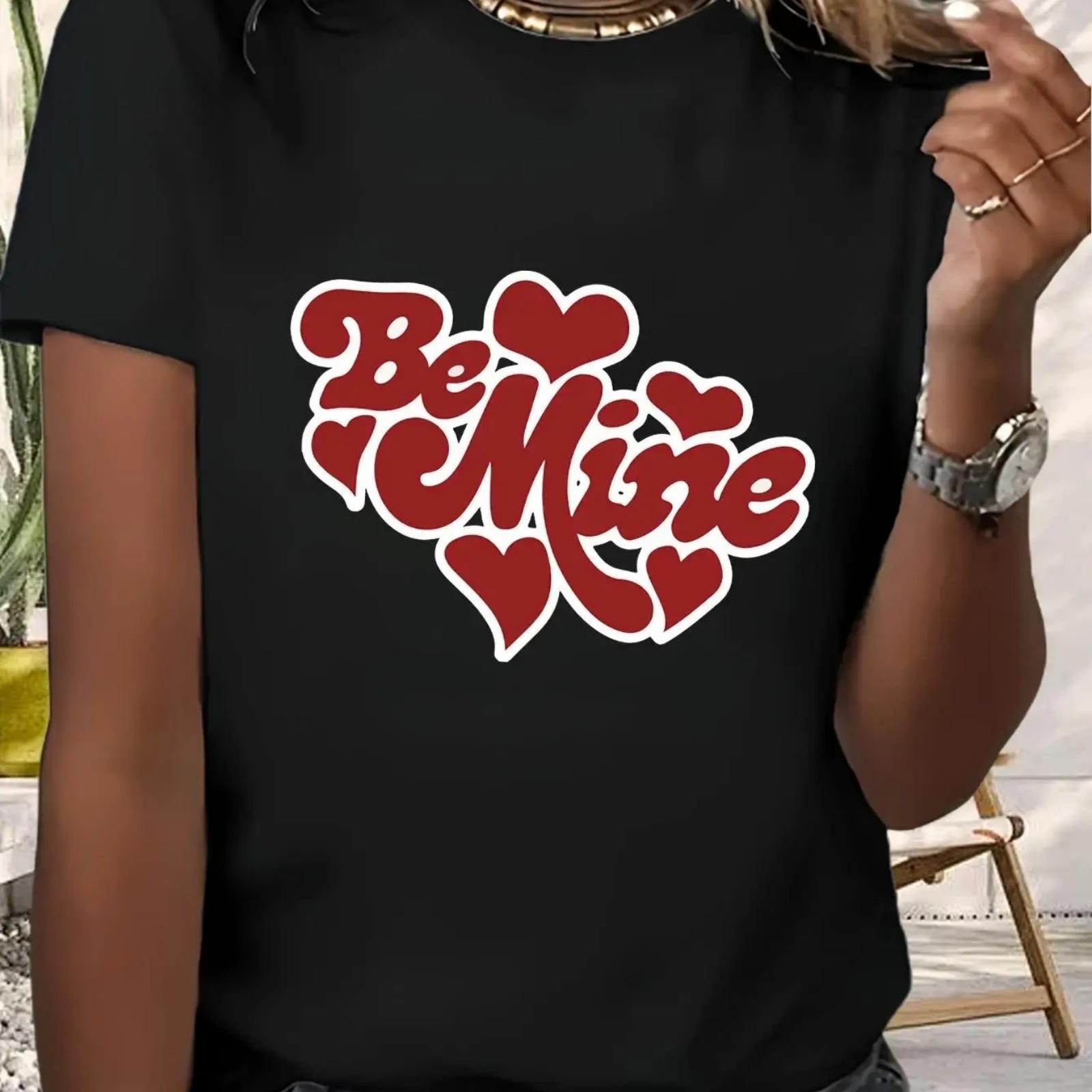 Be Mine Hearts Valentine s Day T-shirt Print Women s Premium Cotton Casual Soft Breathable Comfortable T-shirt For Summer Daily XXXXXL разноцветный