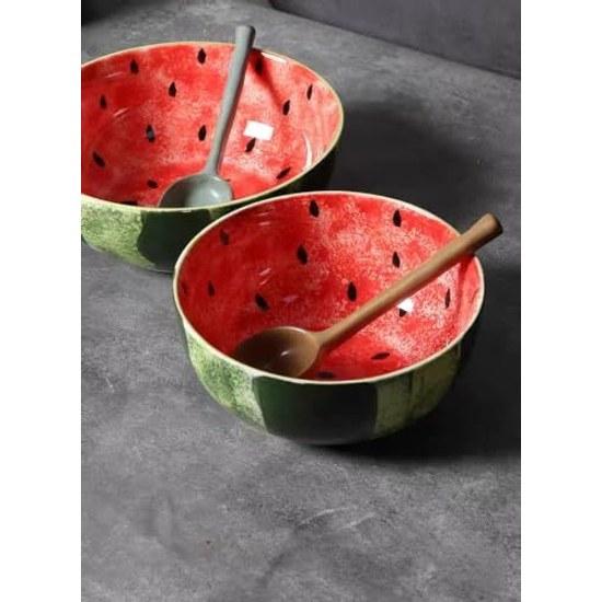 Japanese Tableware Underglaze Painting Watermelon Design Donburi Rice Bowl Cup Hand-painted Ceramic Art Style Cute Stylish Cafe Dinnerware Microwave
