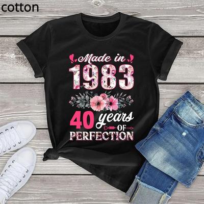1983 yılında yapılan çiçek 40 yaşında 40. doğum günü hediyeleri kadın rahat çiçekli tişört Harajuku Tee moda yaz gömlek