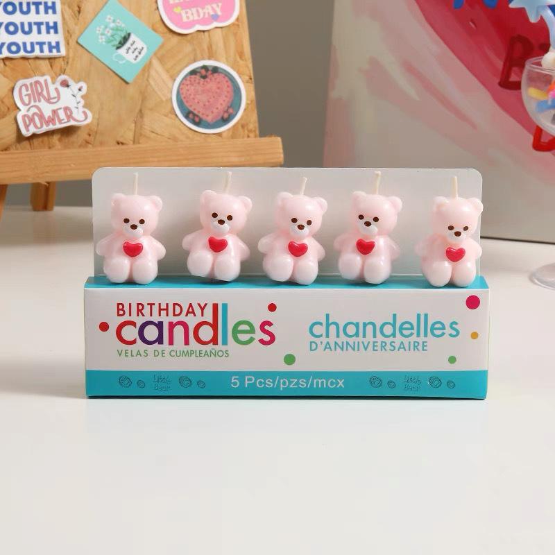 

5 шт./набор Розово-коричневые мультяшные свечи в форме маленького медвежонка на день рождения, праздник, для вечеринки для пары, украшение для торта