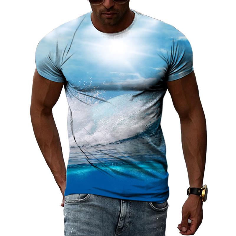 Ocean Wave Pattern T-Shirts Summer Fashion Beach Short Sleeve 3d Printed Top Loose Casual Round neck Holidaywear Mens Tees