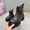 Cowhide Version~ Martin Boots Women's British Style Autumn and Winter Versatile Engraved Buckle Foot Short Boots Thick Heel Thick-soled Cigarette Boot