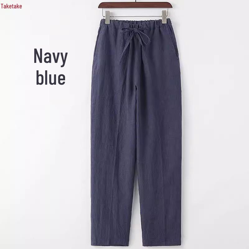 Men's Loose-Fit Black Linen-Cotton Casual Summer Straight-Leg Pants