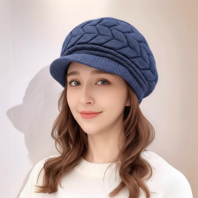 Versatile Solid Color Beret Hat Set for Middle-aged and Elderly Women - Plus Velvet Thick Knit Wool, Autumn/Winter