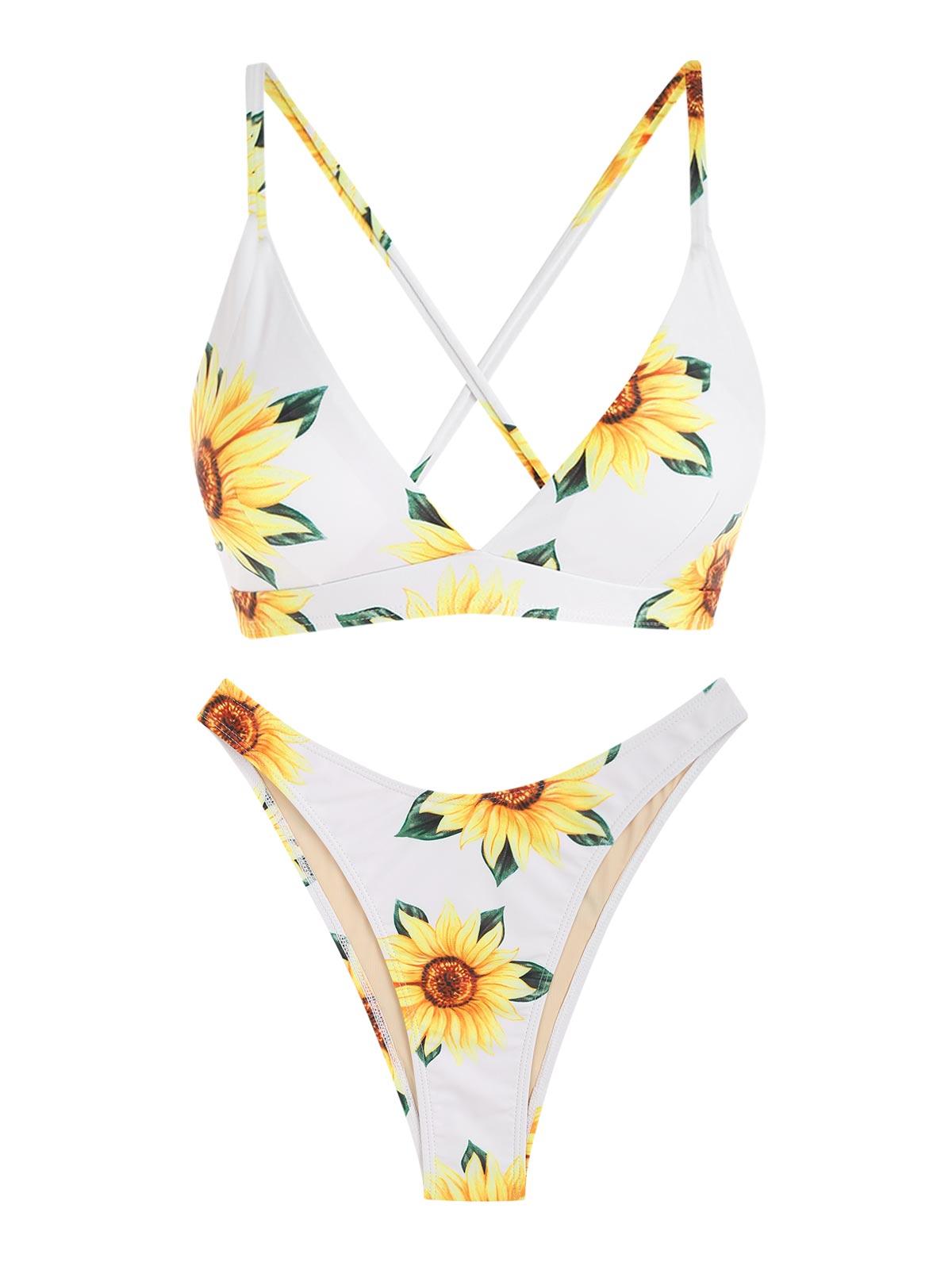 

Купальник бикини с принтом подсолнухов ZAFUL со шнуровкой и перекрещивающимися чашечками M жёлтый