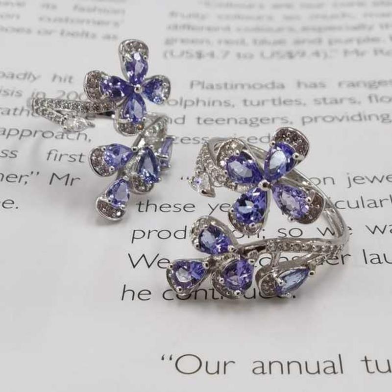 Sace Gems Größenverstellbarer Ring für Damen, 925er-Sterlingsilber, natürlicher Tansanit, Braut, Hochzeit, Party, edler Schmuck, Geschenk