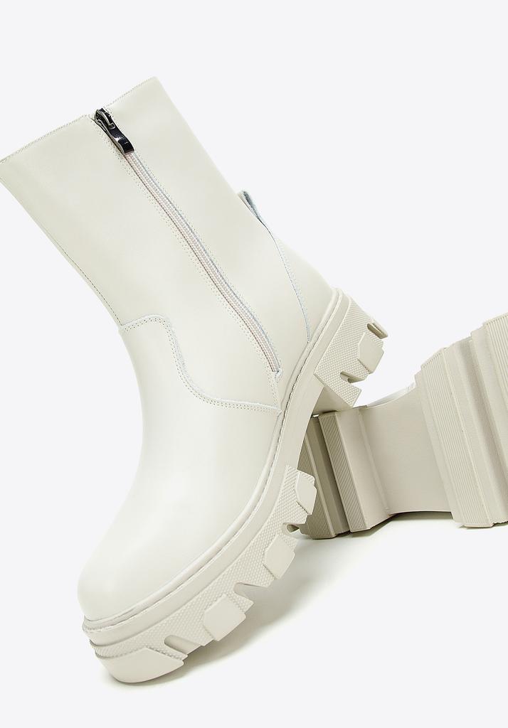 Wittchen Women's Leather Chelsea Boots On A Gray Beige Platform, Gray Beige, Natural Leather
