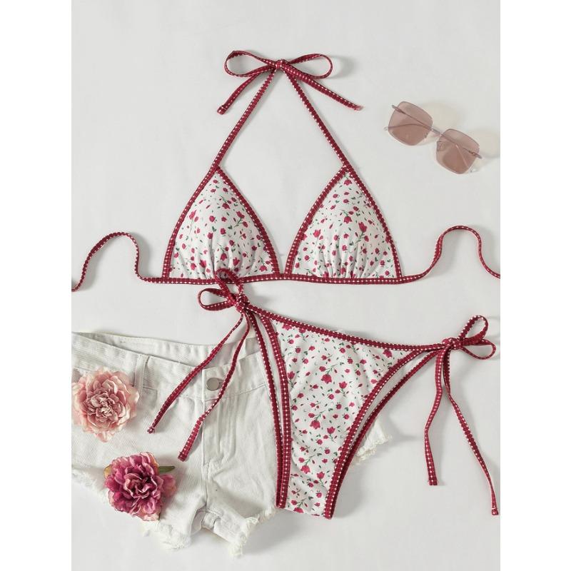 

Женский купальник новый с подрубкой контрастного цвета с принтованной бретелью сексуальный раздельный купальник L