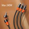 3 In 2 240W Fast Charge Cable Micro USB TypeC Mobile Phone Data Cable For iPhone Huawei OPPO Xiaomi Redmi Samsung Charging Cable