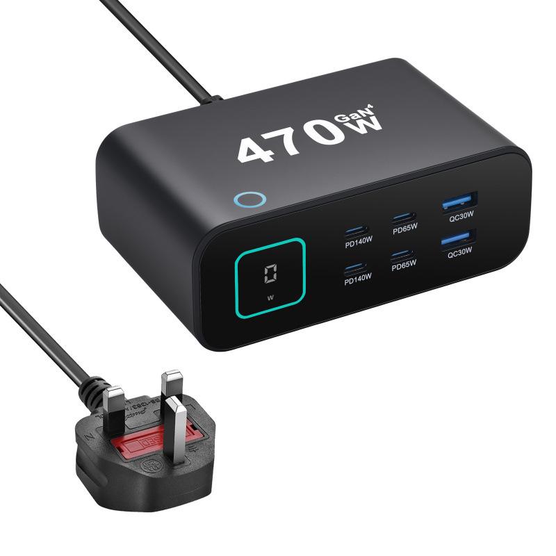 470W GaN Digital Desktop Charger with 140W Smart Display TFT Screen Adapter