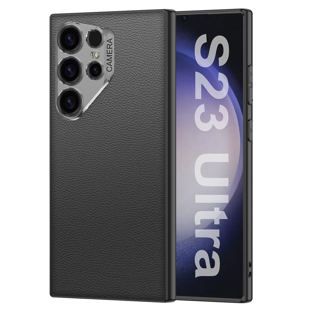 For Samsung Galaxy S23 Ultra Case PU+TPU+PC Protective Phone Cover with Clear Lens Hole