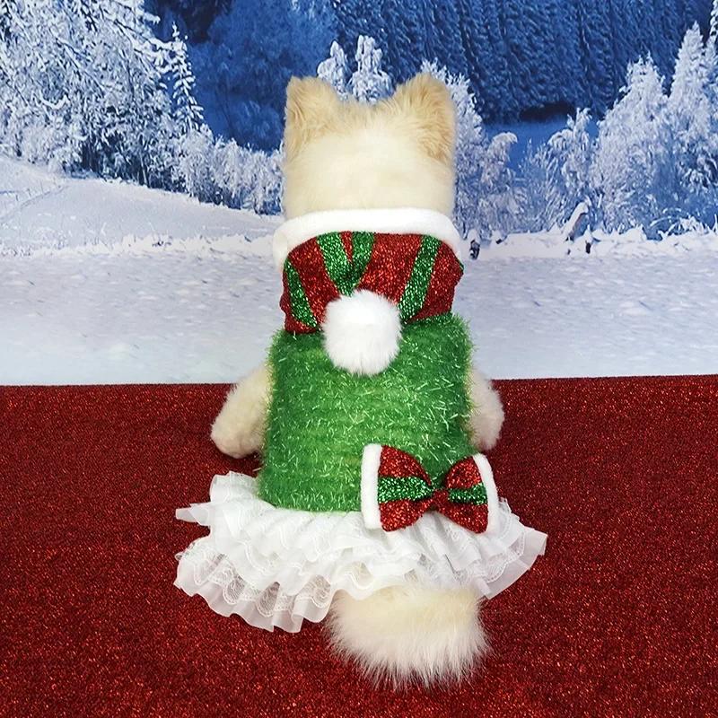 Christmas Dog Clothes Christmas Party Festive Atmosphere Hooded Pompadour Group Dress