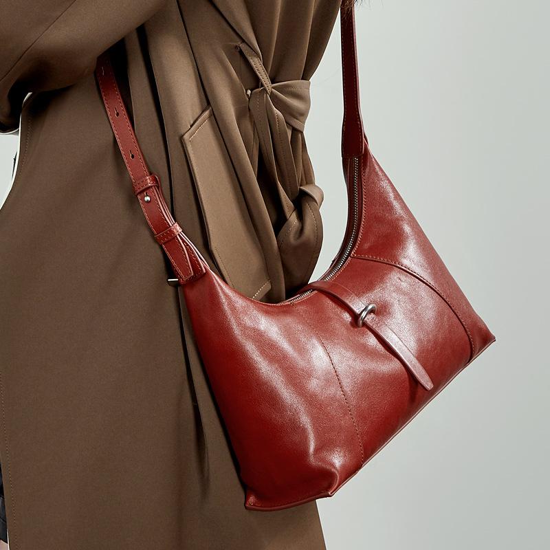 Genuine Leather Niche Retro Dumpling Bag Single-shoulder Underarm Baguette Bag