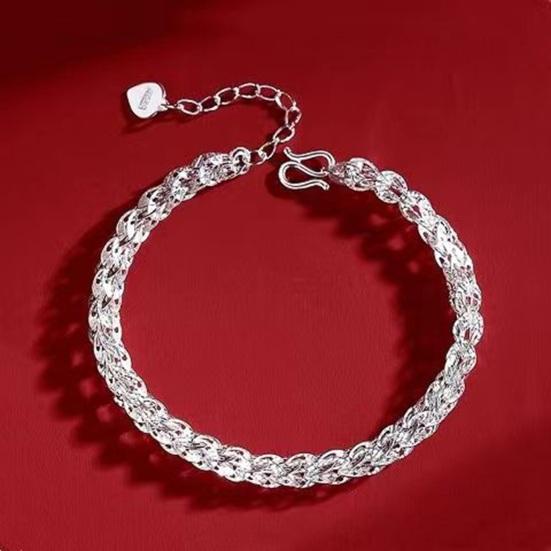 Women Bracelet Hollow Out Adjustable Length Retro Style Silver Plated Anti-rust Prom Daily Dating Wrist Chain Lady Jewelry Birthday Present