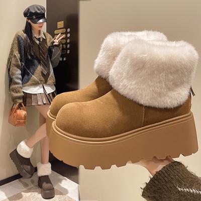 Fashion 2024 Women Winter New Round Head Zipper Matte Surface Thick Bottom Outer Fury Snow Boots Comfortable and Warm Women's Boots
