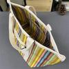 Rakuten Japan Korea Straw Woven Tote Bag with Colored Stripes - Casual Handbag for Shopping