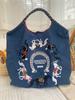Women's Embroidered Large-Capacity Canvas Tote Bag: Foldable Nylon Crossbody Handbag