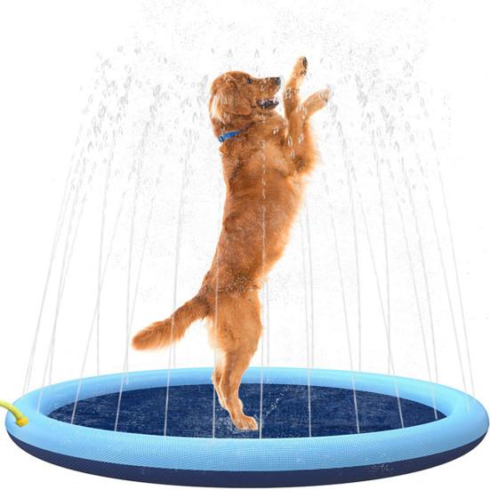 Dog Splash Pad Anti-Slip Sprinkler Dog Pool with Flying Disc Toy Outdoor Leakproof Water Play Mat Family Backyard Water Toy